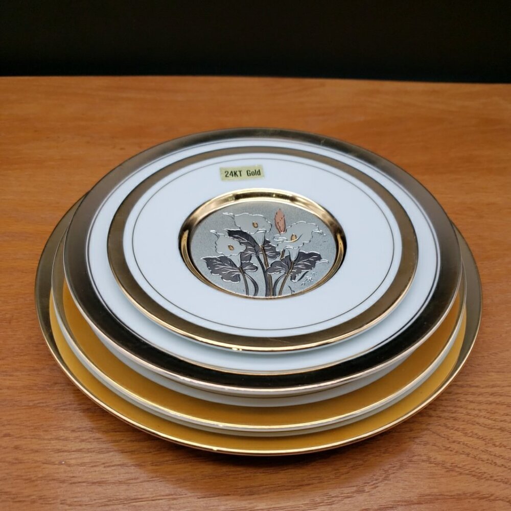 Vintage Chokin Art Plate Set of 4 – 24K Gold Trim Japan Birds Floral Collection